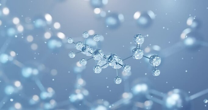 Carbocisteine, rotating 3D model of mucolytic, seamless looped video, molecular structure with selective focus