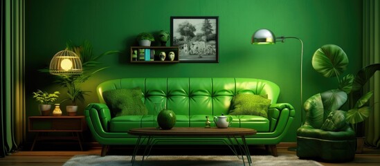 Living room interior in green