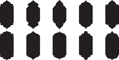 Islamic vector arch, traditional door, arab frame, ramadan ornament, islam window, east black silhouette isolated on white background. Oriental illustration