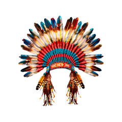 Native American feather headdress. Isolated on transparent background.