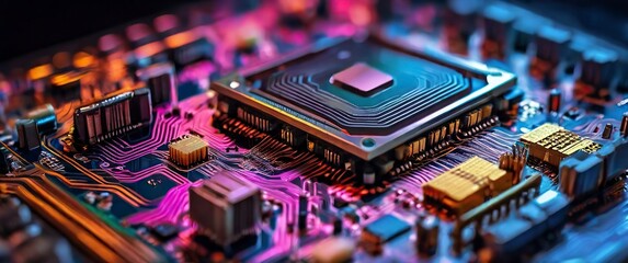 Obraz premium Abstract technology background with Close-up of electronic circuit board with processor Technology background 