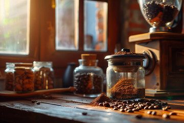 Vintage Coffee Grinding in Warm Light