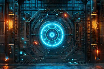 Neon Blue Doorway to the Future A Glimpse into the World of Cyberpunk Generative AI