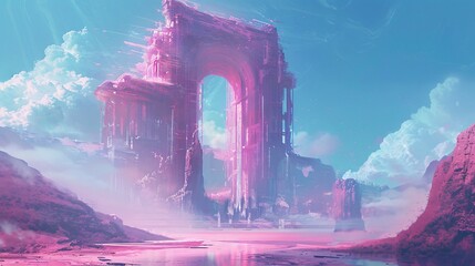 Pink Castle in the Sky A Dreamy, Futuristic, and Pink-Themed Artwork Generative AI