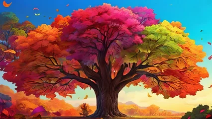 Fotobehang a big colorful tree , big leaves  © pit