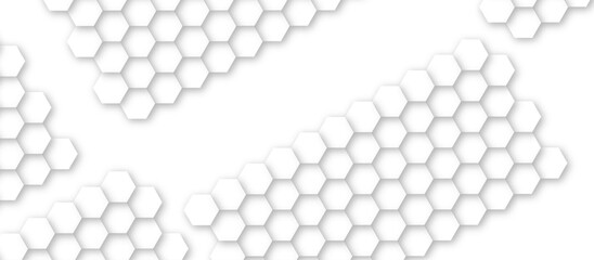 abstract seamless white hexonal swirly marble pattern background. hexagonal geometric hexagon print texture background banner panorama. 3d illustration. Hexagon shelf for mock up of copy space.