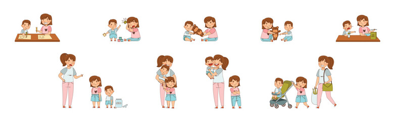 Obraz premium Family Relations with Siblings Together with Mom Vector Set
