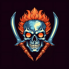 Warrior Skull Emblem with Weapon Isolated on Transparent Background. Skeleton Warrior Mascot
