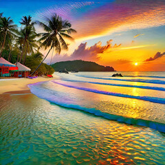 아름다운 저녁노을 해변가