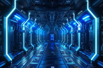 Neon-Lit Corridor A Futuristic Space for Monthly Meetups Generative AI