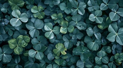Realistic clover leaves apart from each other photo pattern, flat color background, isometric, view from top, bird eye view, professional studio shoot
