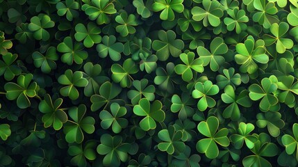 Realistic clovers pattern, flat color background, isometric, view from top, bird eye view, professional studio shoot