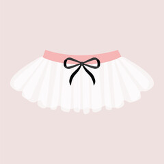 Pretty cute tutu ballet skirt,  clothes for ballerina. Pink, white, black tutu, flat illustrations. Little ballet dancer soft colors tutu with little bow,classical ballet skirts. Clothing set for girl