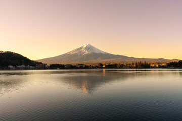 Mount Fuji at Lake Kawaguchi in the morning sunrise. Mt Fujisan in Fujikawaguchiko, Yamanashi,...