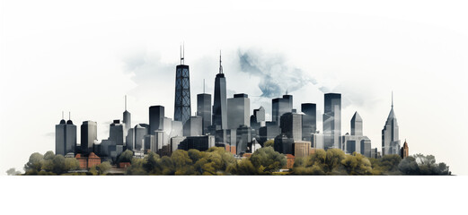 metropolitan city skyline, colorful with details - obrazy, fototapety, plakaty
