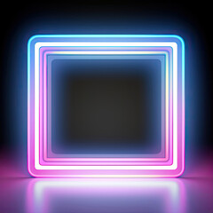 Square Neon Frame on Black Background