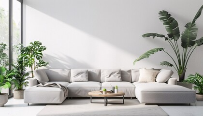 Modern Living Room with Minimalist Design and Plant Decor Generative AI