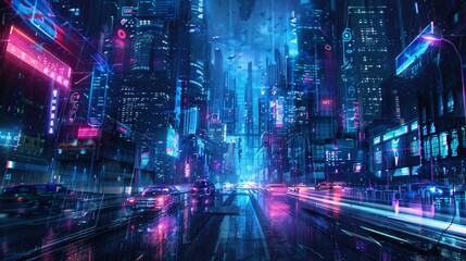 Fototapeta na wymiar Neon Cityscape A Futuristic Urban Scene Generative AI