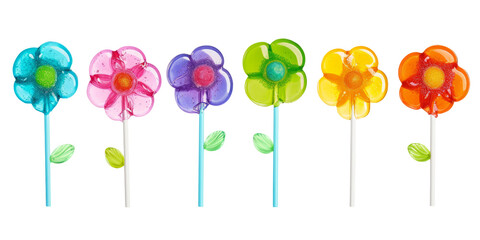 with flower-shaped lollipops in vibrant colors celebrating the spirit of March 8th on a clean white background.
