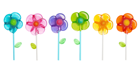 with flower-shaped lollipops in vibrant colors celebrating the spirit of March 8th on a clean white background.