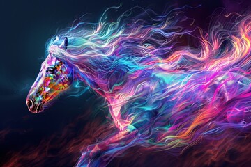 Colorful Hair A Rainbow-Haired Horse in Motion Generative AI - obrazy, fototapety, plakaty