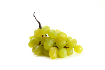 Bunch of organic green grapes isolated on white background.