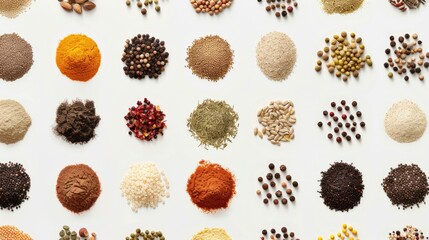 Realistic seasonings apart from each other photo pattern, flat color background, isometric, view...