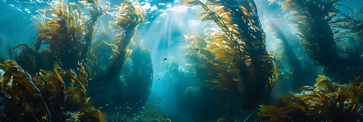 Underwater world, seaweeds and water plants waving in idyllic clean waters. - obrazy, fototapety, plakaty