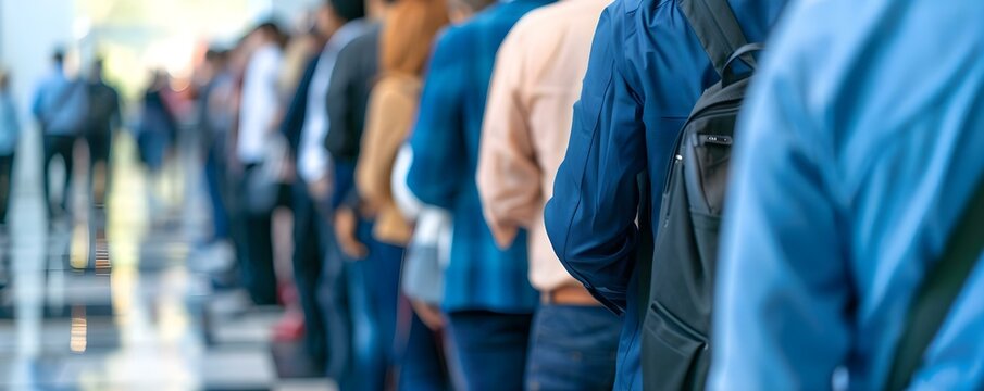 People queue at job fair seeking employment opportunities . Concept Job Fair, Employment Seekers, Queue, Opportunities, Networking