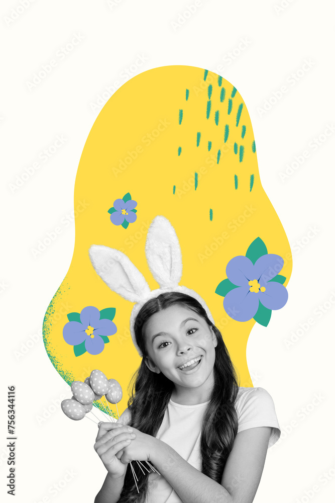 Canvas Prints Creative poster collage of cute small girl bunny ears shopping poster celebrate easter invitation postcard weird freak bizarre unusual