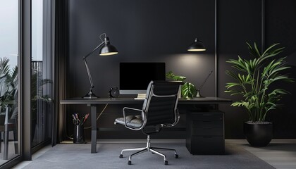 Workspace of the Future A Modern Office with Black Chair and Desk Generative AI
