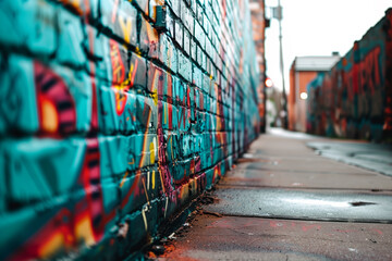 Blurred graffiti wall from street perspective