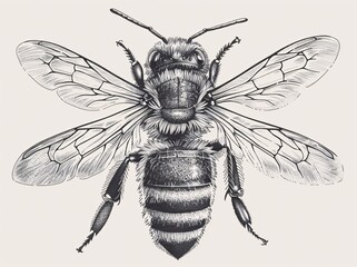 Bee-autiful A Stunning Portrait of a Honey Bee in Black and White Generative AI