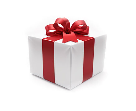 recommend clip art: Present Gift Box with Red Bow isolated on white background. Realistic Photo Clipart for Holiday, anniversary or Illustration of Bonus.
