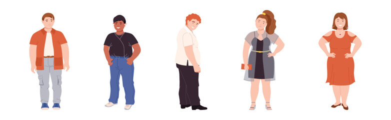 Fat People Characters with Full Body and Obesity Vector Set