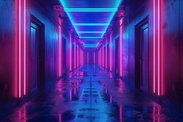 Neon Dreams A Rainbow-Colored Hallway in a Futuristic City Generative AI
