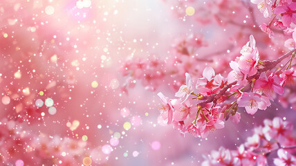 Sakura flowers with pink glitter background.