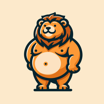 Fat lion illustration logo icon sticker tattoo vector.