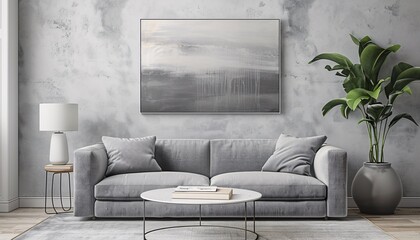 Modern Living Room with Contemporary Artwork and Plant Generative AI