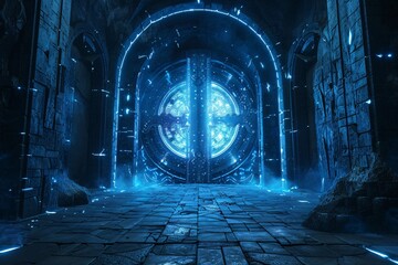 Glowing Blue Doorway A Futuristic Archway to the Universe Generative AI