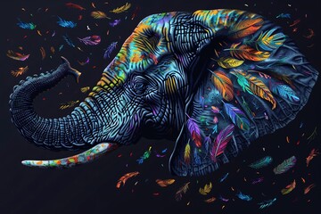 Flock-tastic Elephant A Colorful, Artistic Portrayal of the Mighty Animal Generative AI