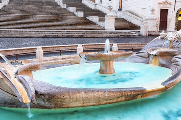 Fontana della Barcaccia, Piazza di Spagna Rome, Italy. - 756346764
