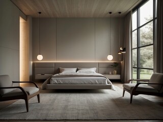 Fototapeta na wymiar Stylish and Cozy Modern Bedroom Interior Design