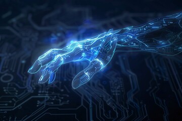 Glowing Cyber Hand A Futuristic Take on Human-Machine Interaction Generative AI