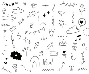 Heart lines, various symbols, vines, clouds, text box illustrations