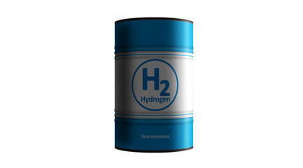 Hydrogen zero emissions fuel barrels in row transparent