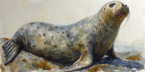 Obraz premium sea lion seal animal watercolor