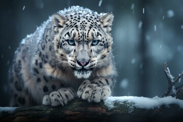 Fototapeta premium Majestic Snow leopard. Asia mammal cat. Generate Ai
