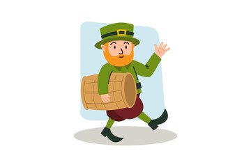 funny man with green hat iis carrying a keg of beer. illustration for St. Patrick's Day, Irish holiday