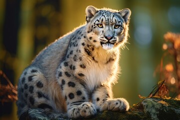Majestic Snow leopard sitting. Face animal. Generate Ai